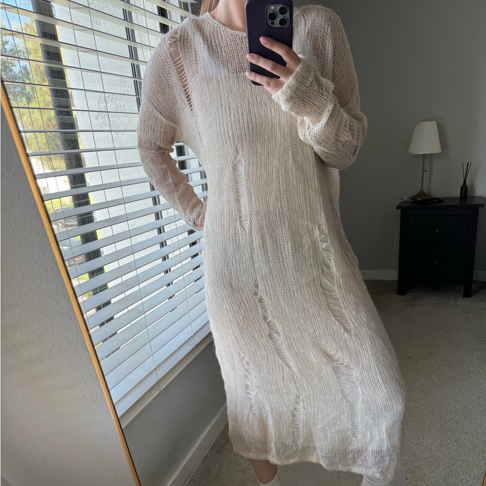 Zara White Casual Dolman Sleeve Sweater Dress